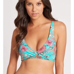 NWT Sea Level Swim Dominica Tri Bra Bikini Swim Top With Luminous Trim Aqua‎ 10